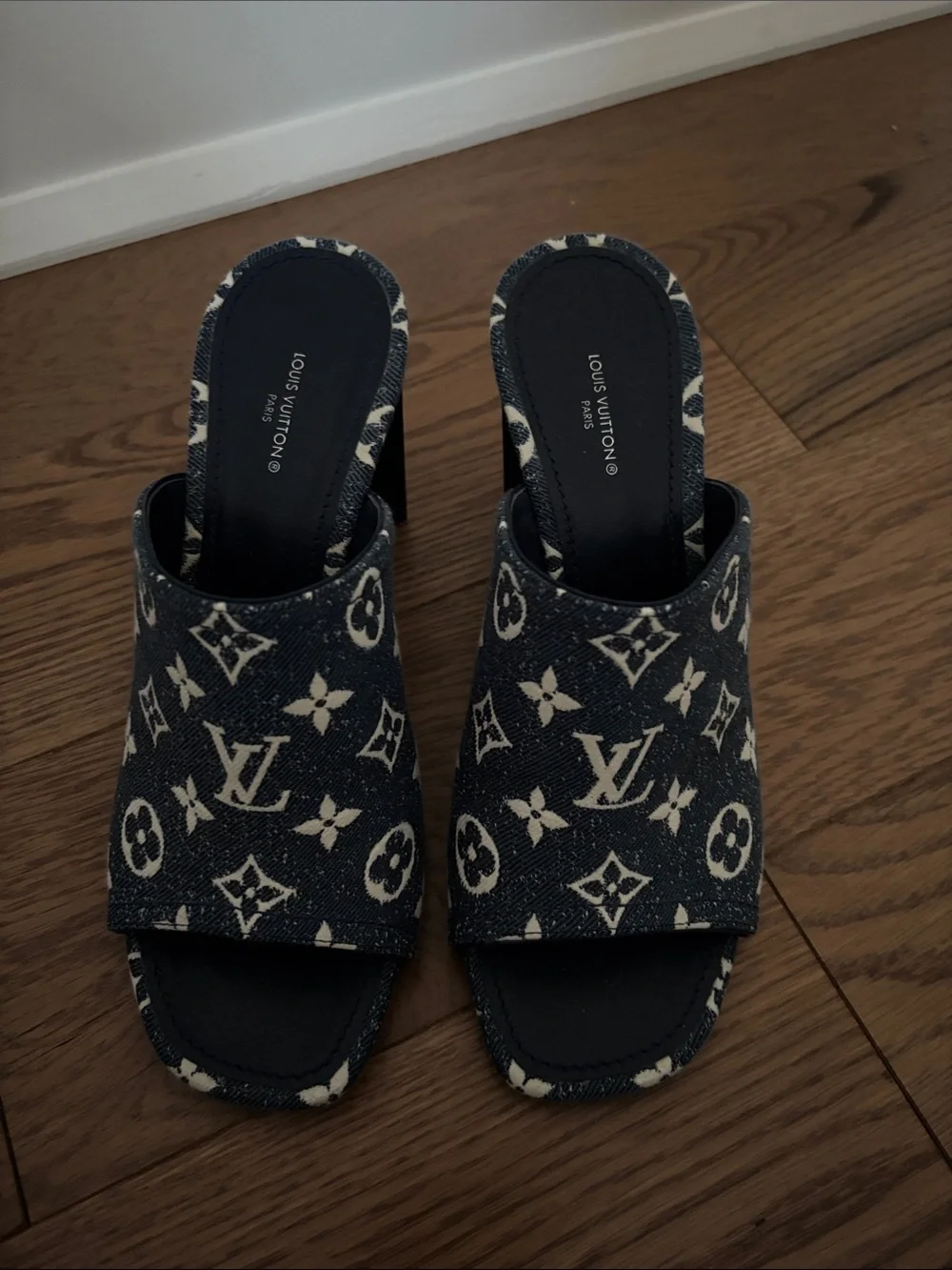 Louis Vuitton Navy Monogram Denim Mule Sandals